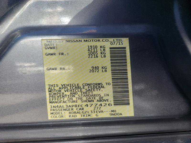 2015 Nissan Altima მანქანა იყიდება აუქციონზე, vin: 1N4AL3AP8FC477426, აუქციონის ნომერი: 56169266
