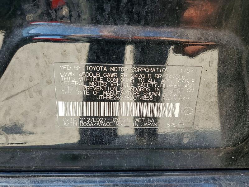 Aukcja sprzedaży 2008 Lexus Is 350, vin: JTHBE262382014858, numer aukcji: 58824526