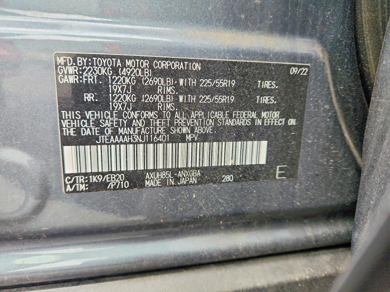Aukcja sprzedaży 2022 Toyota Venza, vin: JTEAAAAH3NJ116401, numer aukcji: 57255156