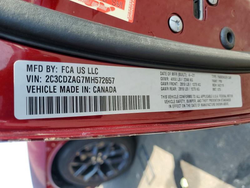 Продаж на аукціоні авто 2021 Dodge Challenger, vin: 2C3CDZAG7MH572657, номер лоту: 58391686