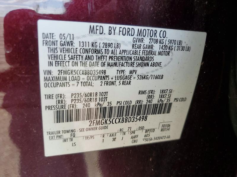Продаж на аукціоні авто 2011 Ford Flex, vin: 2FMGK5CCXBBD35498, номер лоту: 58913176
