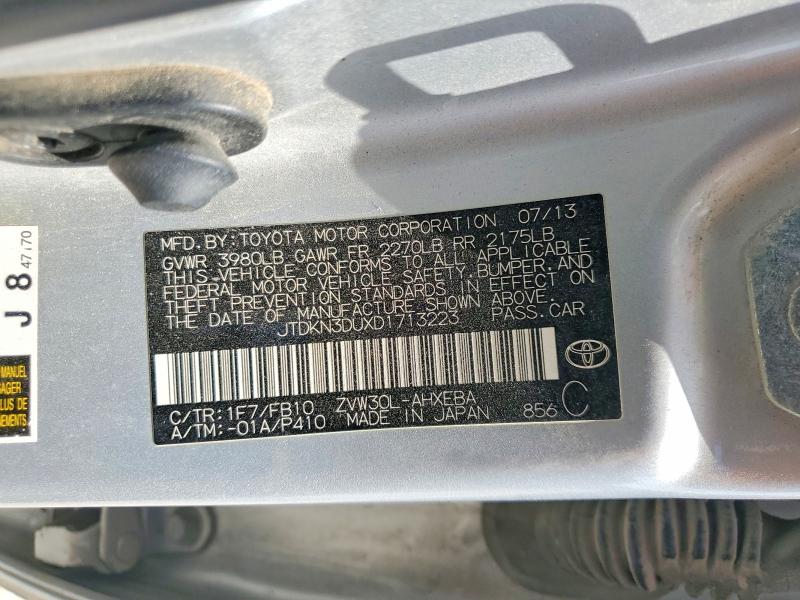 Продажа на аукционе авто 2013 Toyota Prius, vin: JTDKN3DUXD1713223, номер лота: 58883106