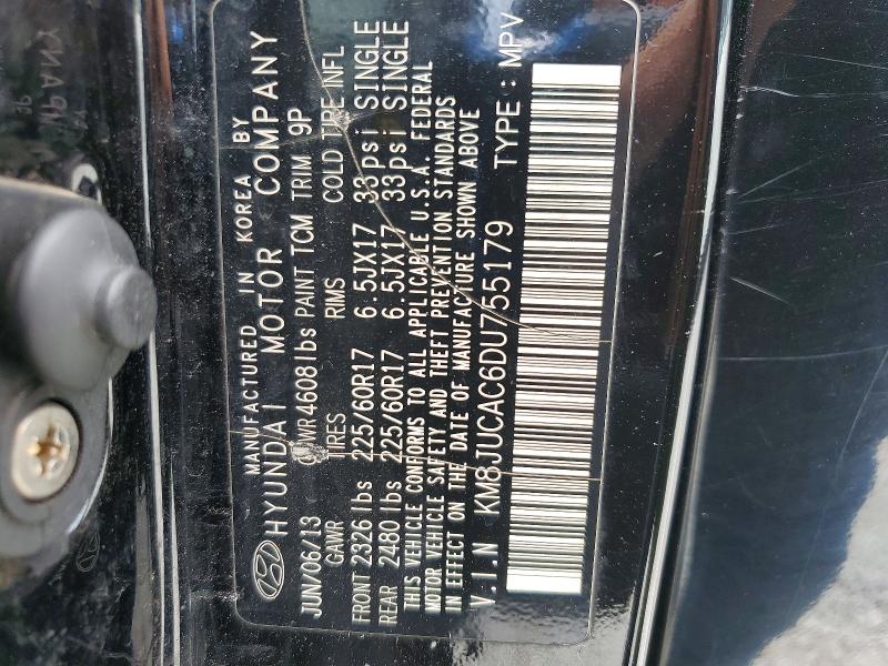 Aukcja sprzedaży 2013 Hyundai Tucson, vin: KM8JUCAC6DU755179, numer aukcji: 58504106