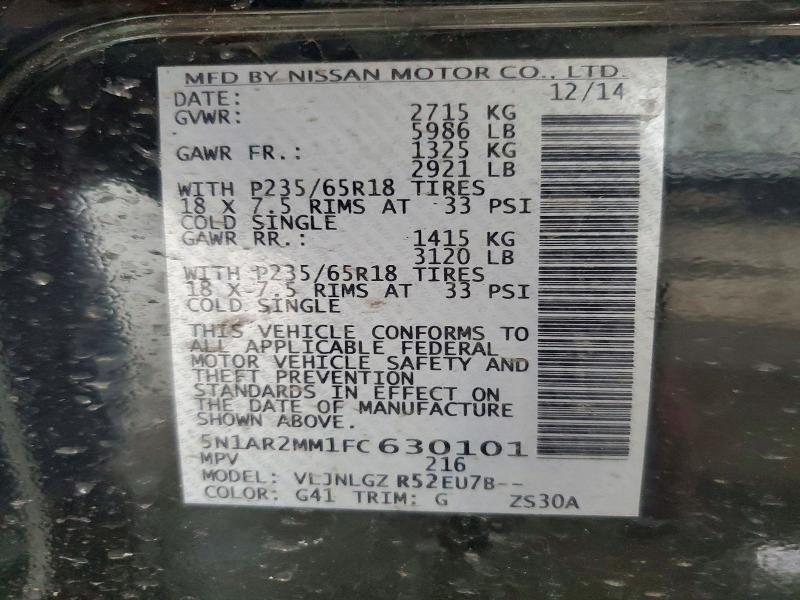 2015 Nissan Pathfinder მანქანა იყიდება აუქციონზე, vin: 5N1AR2MM1FC630101, აუქციონის ნომერი: 56404646