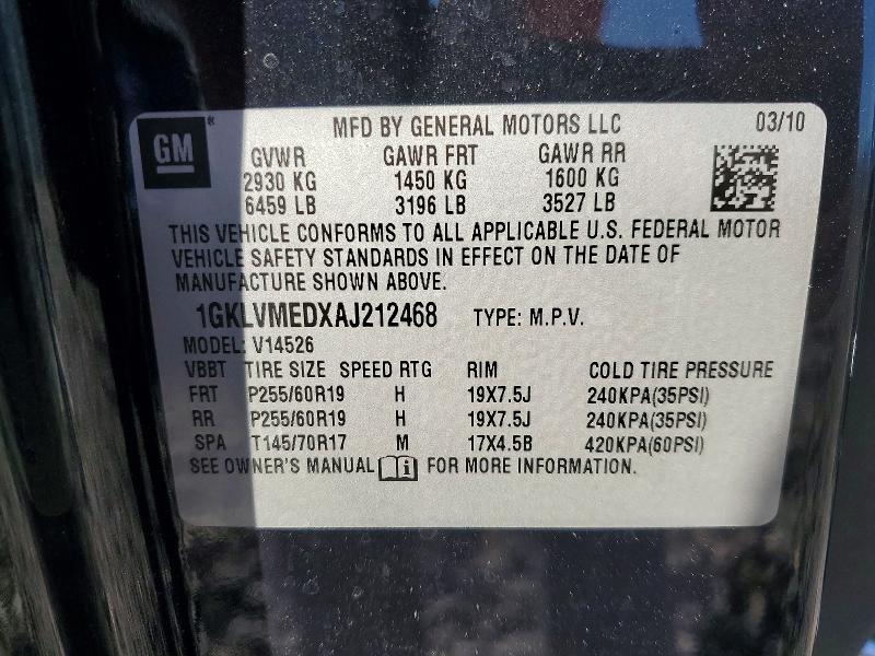Aukcja sprzedaży 2010 Gmc Acadia, vin: 1GKLVMEDXAJ212468, numer aukcji: 55937826