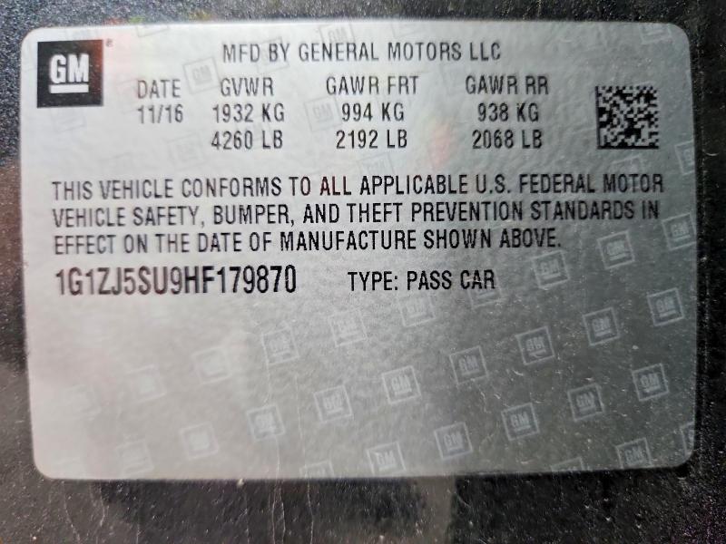 2017 Chevrolet Malibu მანქანა იყიდება აუქციონზე, vin: 1G1ZJ5SU9HF179870, აუქციონის ნომერი: 55188556