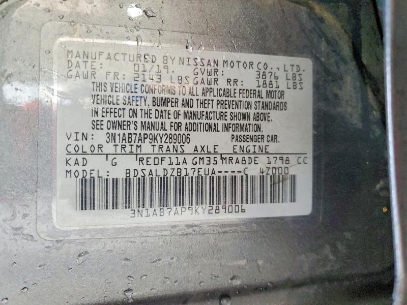 Aukcja sprzedaży 2019 Nissan Sentra, vin: 3N1AB7AP9KY289006, numer aukcji: 58455276