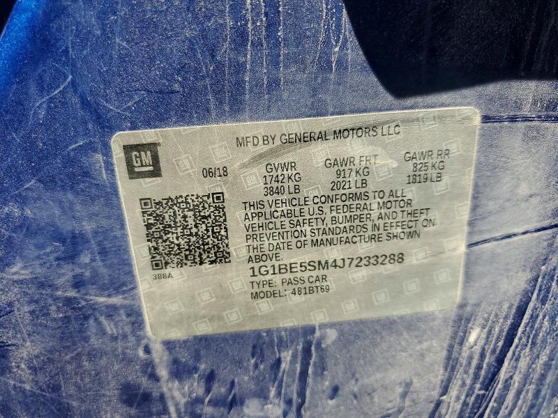 2018 Chevrolet Cruze მანქანა იყიდება აუქციონზე, vin: 1G1BE5SM4J7233288, აუქციონის ნომერი: 55769346