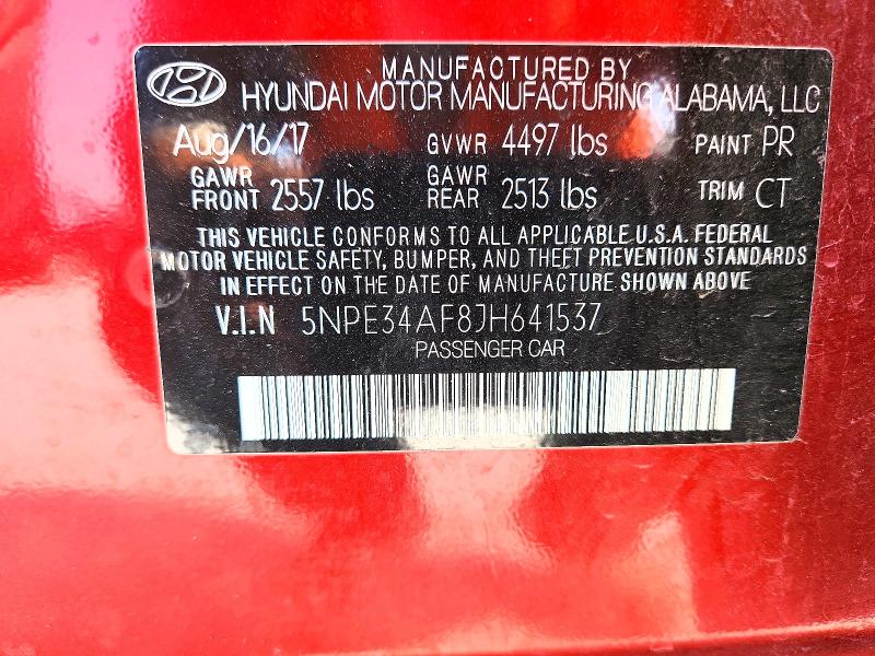 2018 Hyundai Sonata მანქანა იყიდება აუქციონზე, vin: 5NPE34AF8JH641537, აუქციონის ნომერი: 58443626