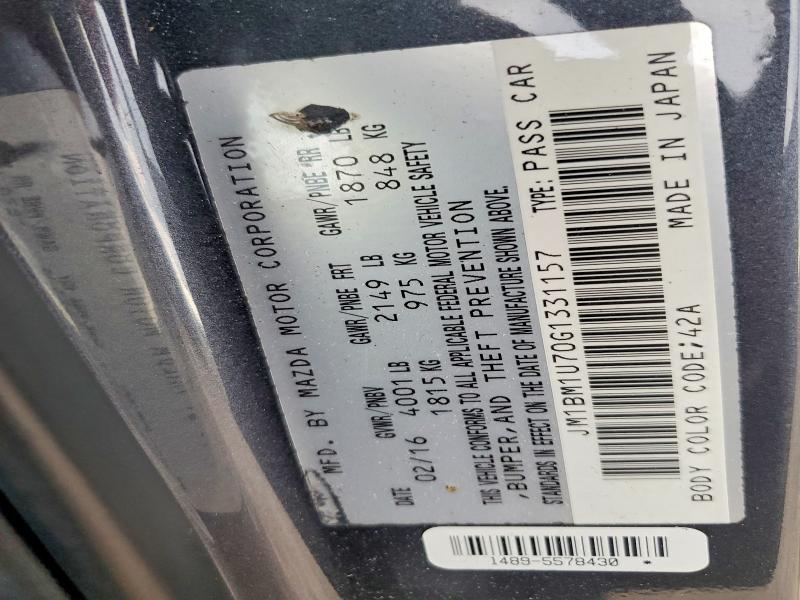 57484596 :رقم المزاد ، JM1BM1U70G1331157 vin ، 2016 Mazda 3 مزاد بيع
