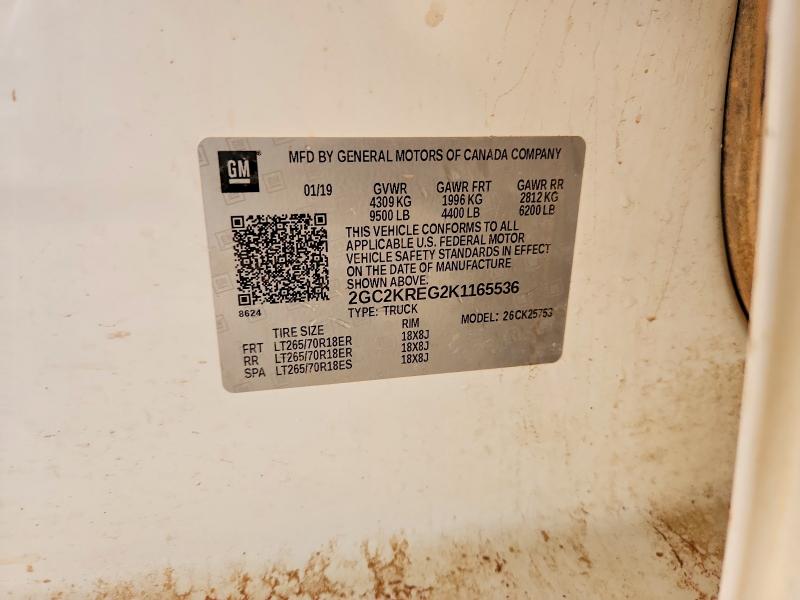 57057916 :رقم المزاد ، 2GC2KREG2K1165536 vin ، 2019 Chevrolet Silverado مزاد بيع