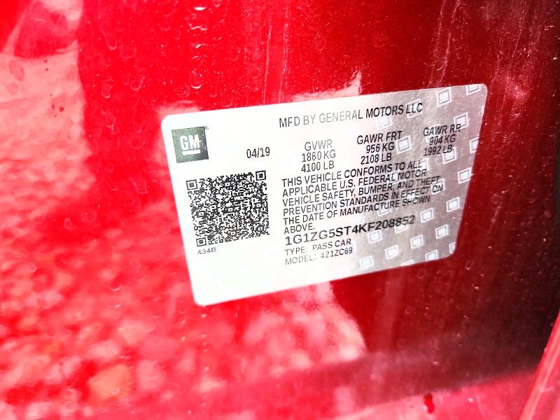 2019 Chevrolet Malibu მანქანა იყიდება აუქციონზე, vin: 1G1ZG5ST4KF208852, აუქციონის ნომერი: 56237356