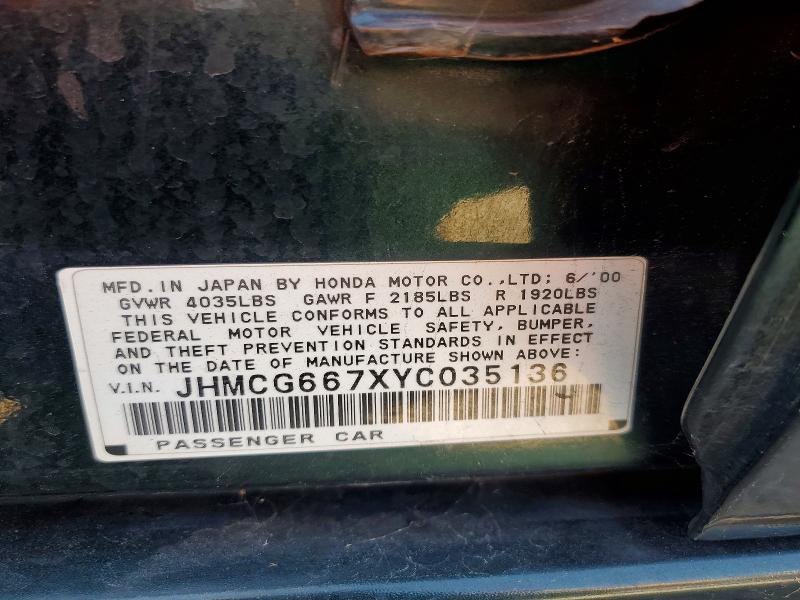 Aukcja sprzedaży 2000 Honda Accord, vin: JHMCG667XYC035136, numer aukcji: 56099676