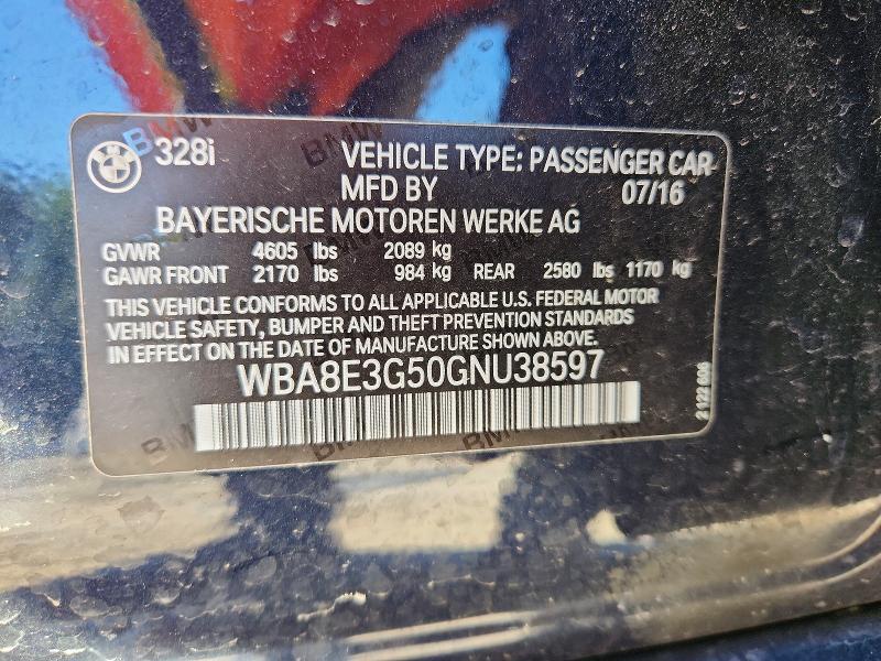Продажа на аукционе авто 2016 Bmw 328, vin: WBA8E3G50GNU38597, номер лота: 58358986