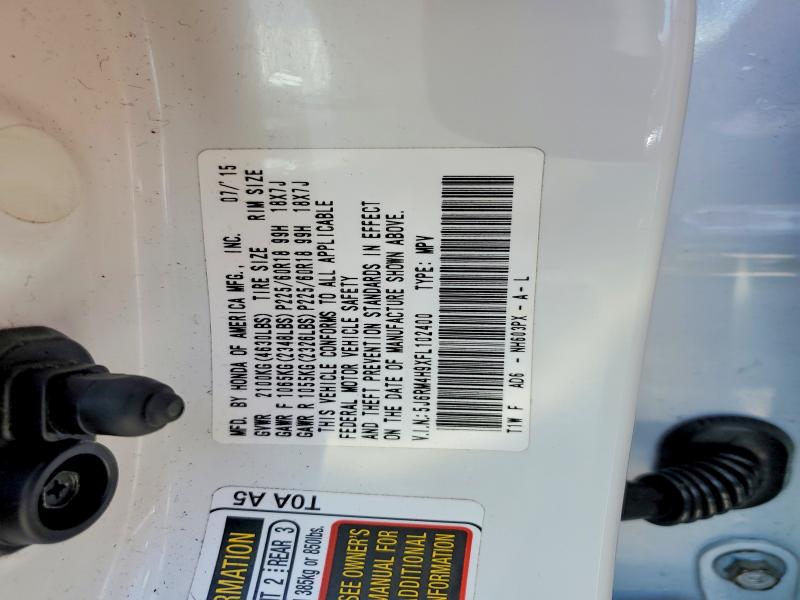 Aukcja sprzedaży 2015 Honda Cr-v, vin: 5J6RM4H9XFL102400, numer aukcji: 57016766