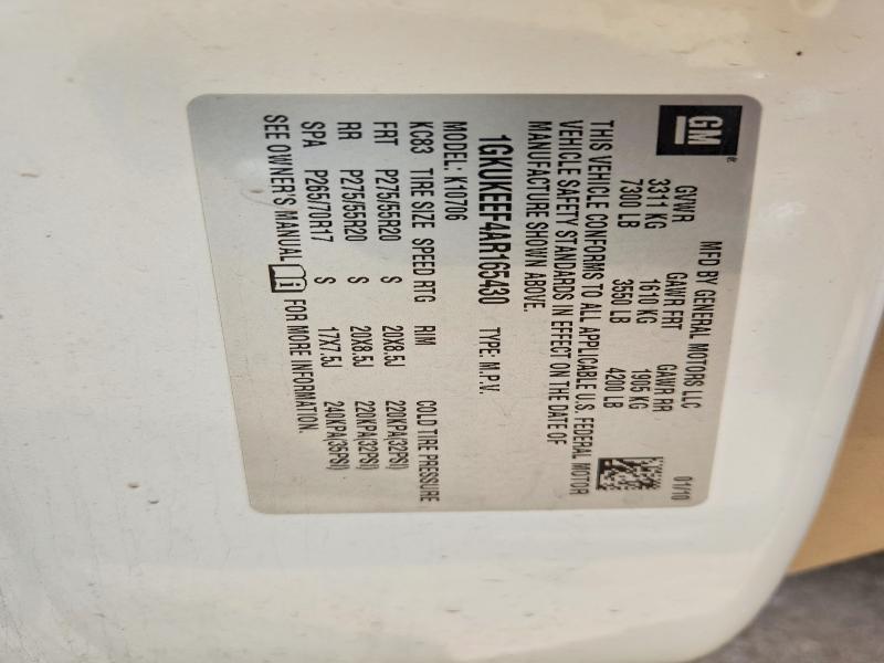 56152696 :رقم المزاد ، 1GKUKEEF4AR165430 vin ، 2010 Gmc Yukon مزاد بيع