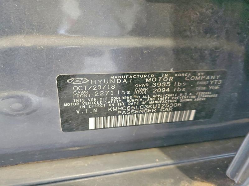 2019 Hyundai Ioniq მანქანა იყიდება აუქციონზე, vin: KMHC65LC3KU125306, აუქციონის ნომერი: 55824546