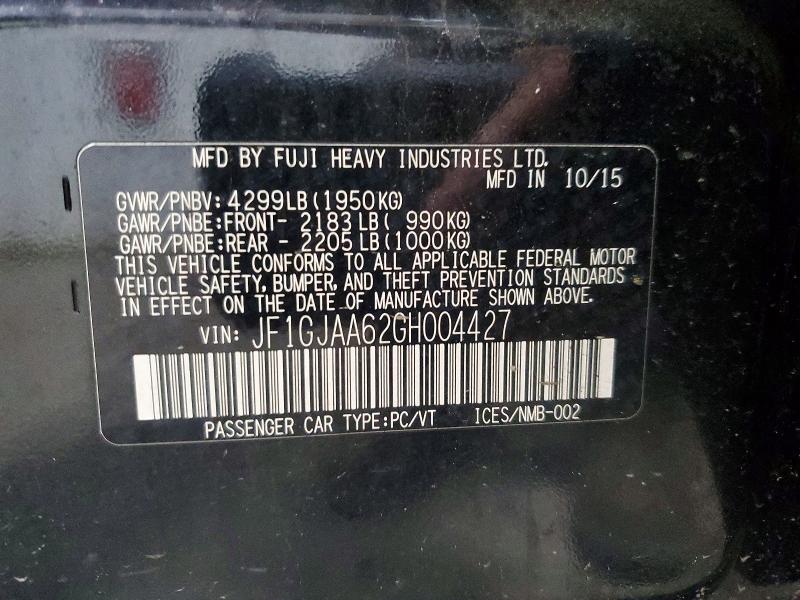 57617756 :رقم المزاد ، JF1GJAA62GH004427 vin ، 2016 Subaru Impreza مزاد بيع