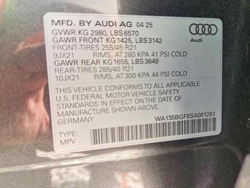 Aukcja sprzedaży 2025 Audi Sq6 E-tron, vin: WA135BGF6SA061283, numer aukcji: 58716946