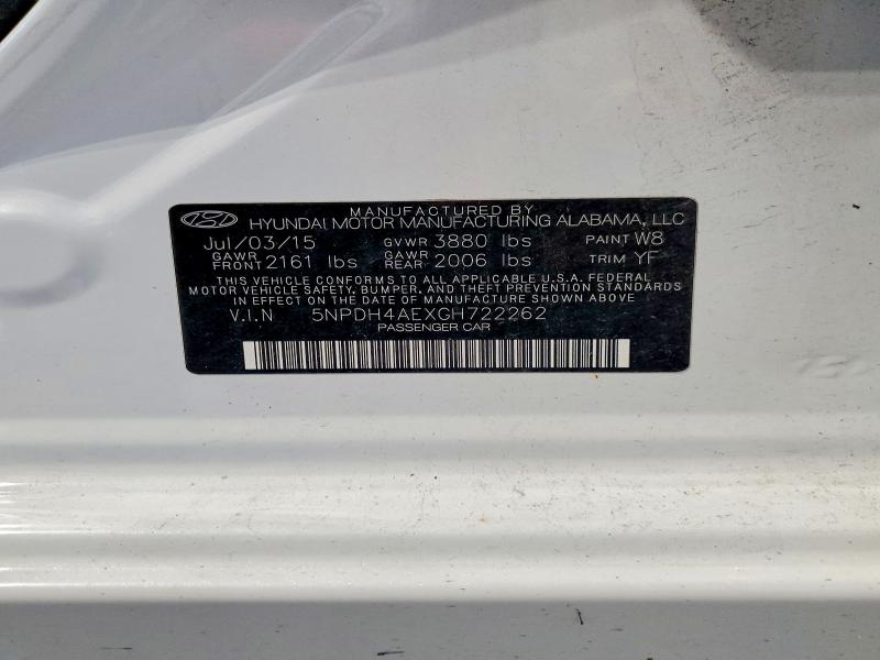 Продажа на аукционе авто 2016 Hyundai Elantra, vin: 5NPDH4AEXGH722262, номер лота: 58179376