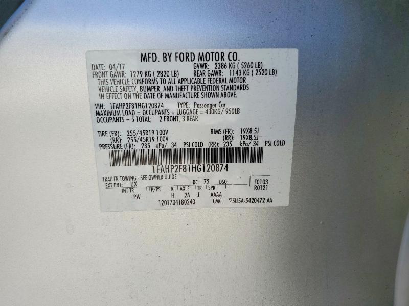 56996776 :رقم المزاد ، 1FAHP2F81HG120874 vin ، 2017 Ford Taurus مزاد بيع