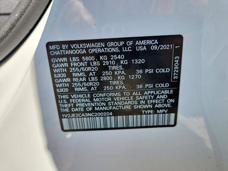 56799616 :رقم المزاد ، 1V2JE2CA3NC200204 vin ، 2022 Volkswagen Atlas Cross Sport مزاد بيع