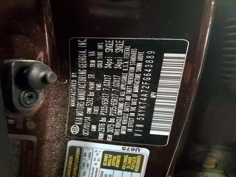 58469256 :رقم المزاد ، 5XYKT4A72FG643889 vin ، 2015 Kia Sorento مزاد بيع