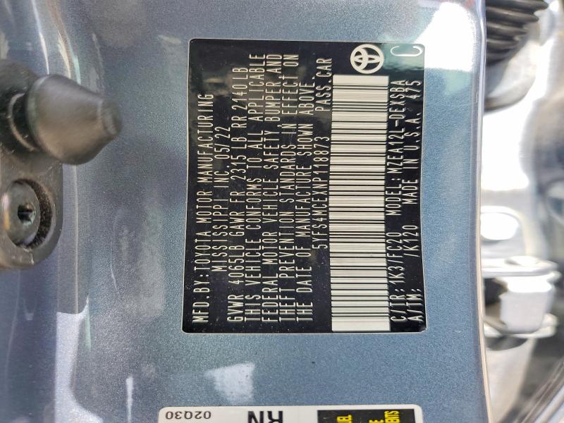 58274646 :رقم المزاد ، 5YFS4MCEXNP118873 vin ، 2022 Toyota Corolla مزاد بيع