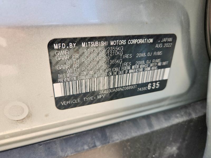 58314776 :رقم المزاد ، JA4J3UA86NZ088931 vin ، 2022 Mitsubishi Outlander مزاد بيع