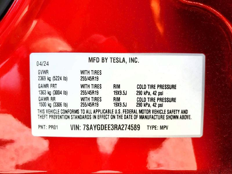 Продаж на аукціоні авто 2024 Tesla Model Y, vin: 7SAYGDEE3RA274589, номер лоту: 56125996