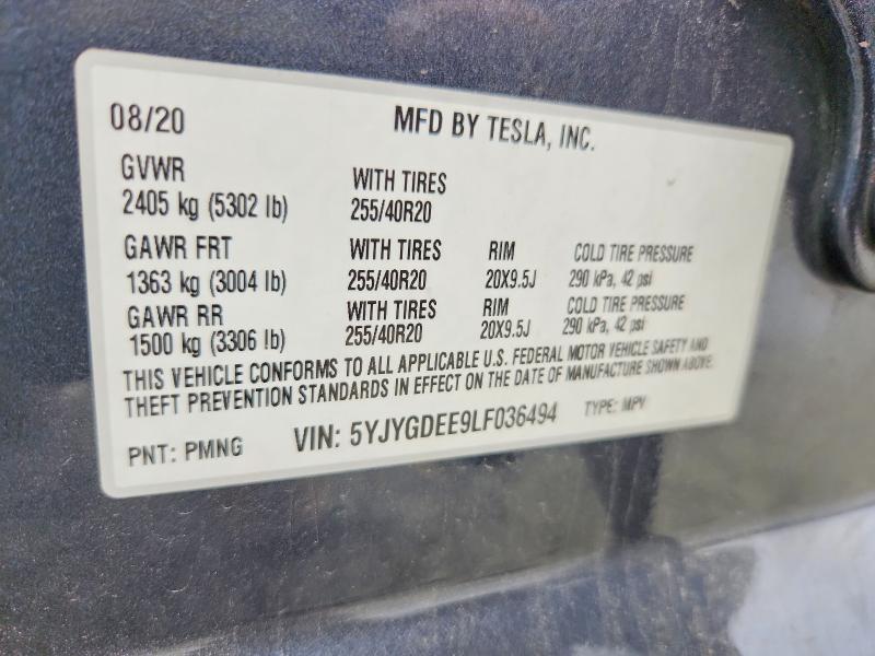 Продажа на аукционе авто 2020 Tesla Model Y, vin: 5YJYGDEE9LF036494, номер лота: 52784526
