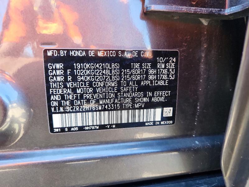 58545006 :رقم المزاد ، 3CZRZ2H76SM743315 vin ، 2025 Honda Hr-v مزاد بيع