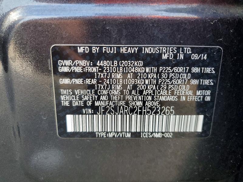 Продажа на аукционе авто 2015 Subaru Forester, vin: JF2SJARC2FH523265, номер лота: 58450066