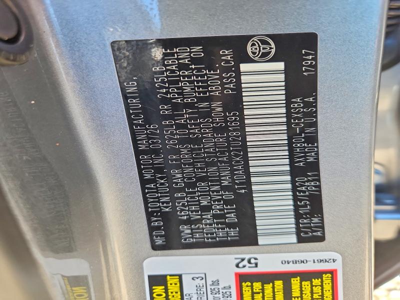 55591586 :رقم المزاد ، 4T1DAACK2TU281695 vin ، 2026 Toyota Camry مزاد بيع