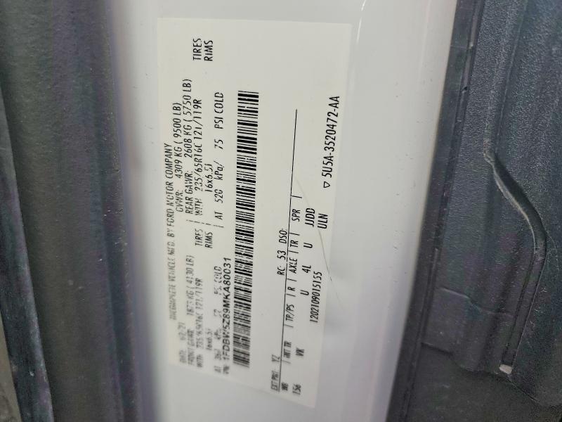 2021 Ford Transit მანქანა იყიდება აუქციონზე, vin: 1FDBW5Z89MKA80031, აუქციონის ნომერი: 55901156