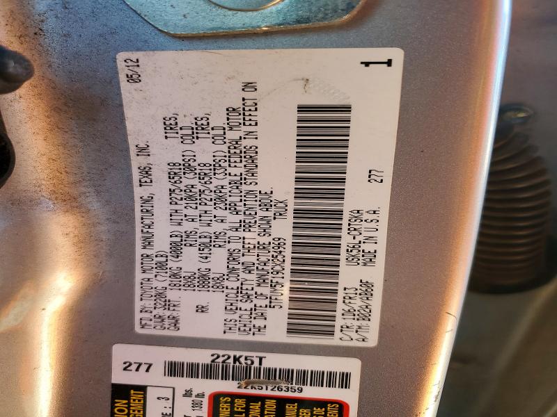 59008086 :رقم المزاد ، 5TFUY5F19CX254969 vin ، 2012 Toyota Tundra مزاد بيع