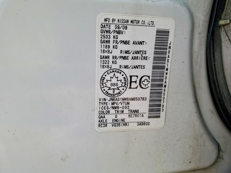 56238526 :رقم المزاد ، JN8AS1MW8AM850783 vin ، 2010 Infiniti Fx35 مزاد بيع