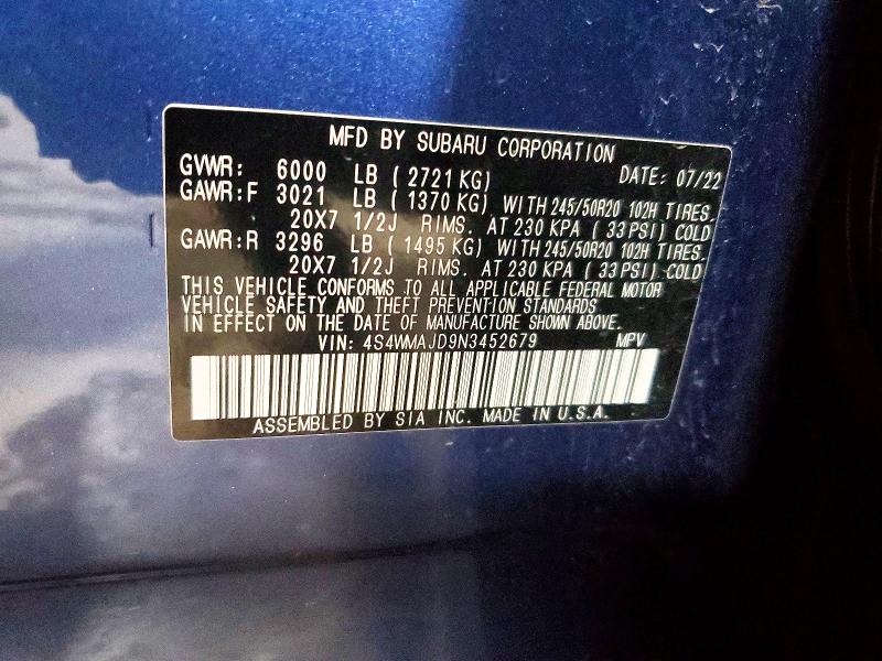 Продаж на аукціоні авто 2022 Subaru Ascent, vin: 4S4WMAJD9N3452679, номер лоту: 57776606
