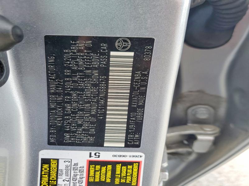 2022 Toyota Camry მანქანა იყიდება აუქციონზე, vin: 4T1C11AK7NU688476, აუქციონის ნომერი: 58438226