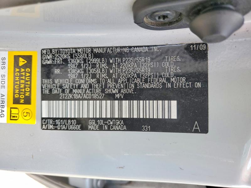 Продажа на аукционе авто 2010 Lexus Rx, vin: 2T2ZK1BA7AC018527, номер лота: 58639996