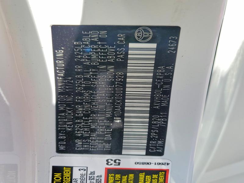 56945836 :رقم المزاد ، 4T1DAACK0SU077928 vin ، 2025 Toyota Camry مزاد بيع