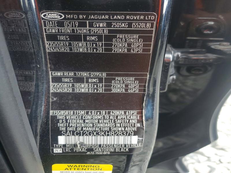 Aukcja sprzedaży 2019 Land Rover Discovery Sport, vin: SALCT2GX3KH828379, numer aukcji: 55938626