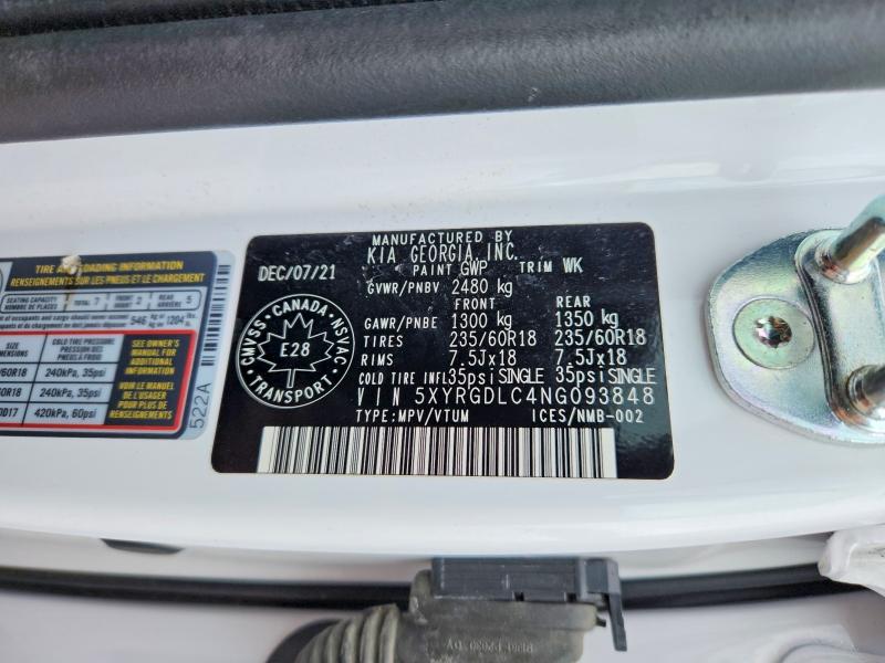 Aukcja sprzedaży 2022 Kia Sorento, vin: 5XYRGDLC4NG093848, numer aukcji: 58695876