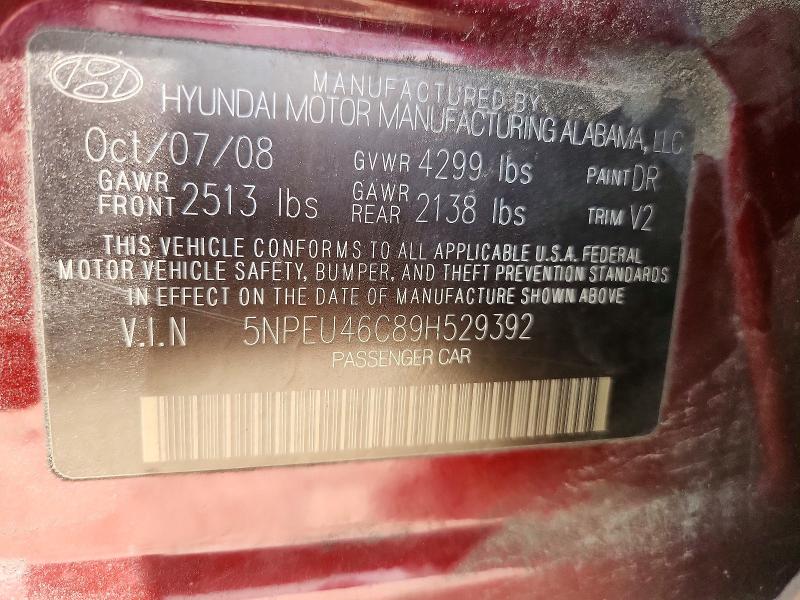 2009 Hyundai Sonata მანქანა იყიდება აუქციონზე, vin: 5NPEU46C89H529392, აუქციონის ნომერი: 56250666