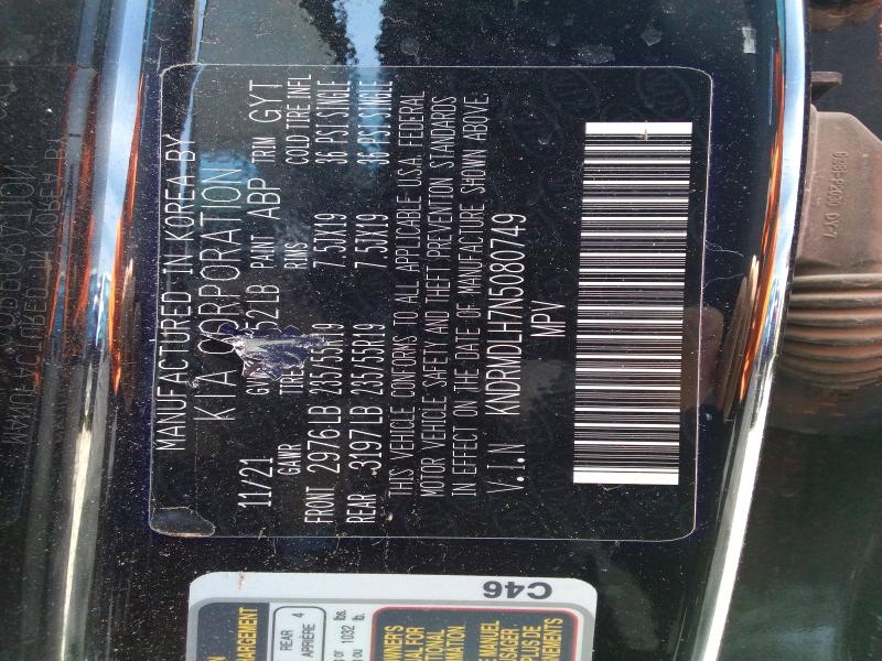 2022 Kia Sorento მანქანა იყიდება აუქციონზე, vin: KNDRMDLH7N5080749, აუქციონის ნომერი: 55592286