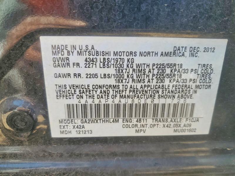 85628215 :رقم المزاد ، 4A4AP4AU8DE011726 vin ، 2013 Mitsubishi Outlander Sport مزاد بيع
