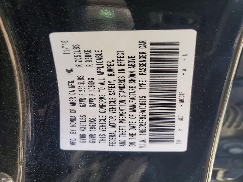 Продажа на аукционе авто 2017 Honda Accord, vin: 1HGCR2F95HA100915, номер лота: 85772355