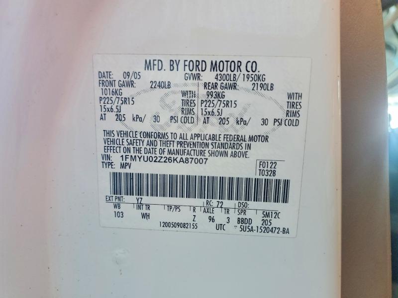 56148856 :رقم المزاد ، 1FMYU02Z26KA87007 vin ، 2006 Ford Escape مزاد بيع