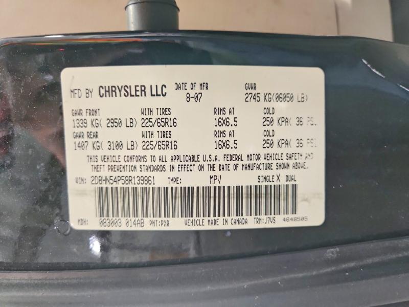 2008 Dodge Grand Caravan მანქანა იყიდება აუქციონზე, vin: 2D8HN54P58R139861, აუქციონის ნომერი: 56533246