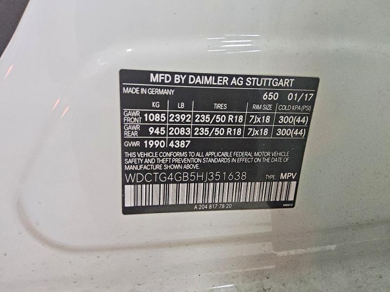 Продажа на аукционе авто 2017 Mercedes-benz Gla, vin: WDCTG4GB5HJ351638, номер лота: 59193806